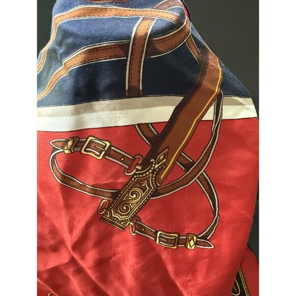 Comtesse De Paris Silk Scarf Vintage Equestrian Red Blue Career Capsule Cocktail - Picture 6 of 8